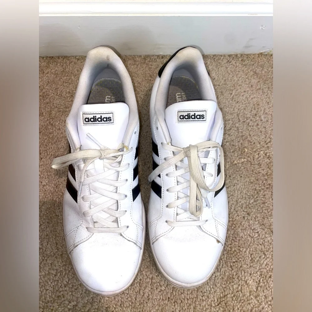 Adidas White Leather Black 3 Stripe Cloud Form Sneakers Men's size 13